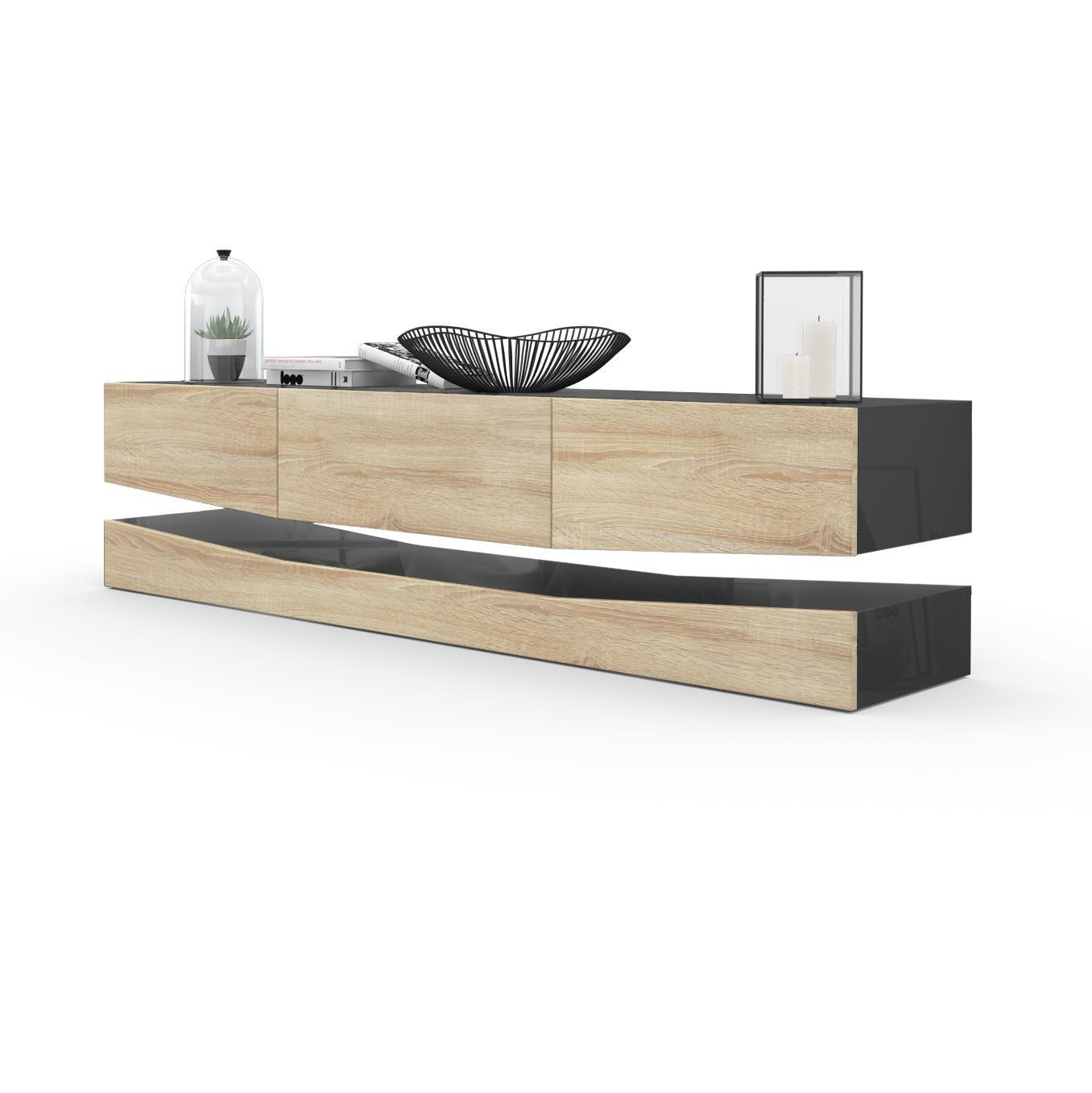 LOWBOARD City Fronten in Eiche sägerau - Eiche San Remo, Holzwerkstoff (178/48/39cm) - Vladon