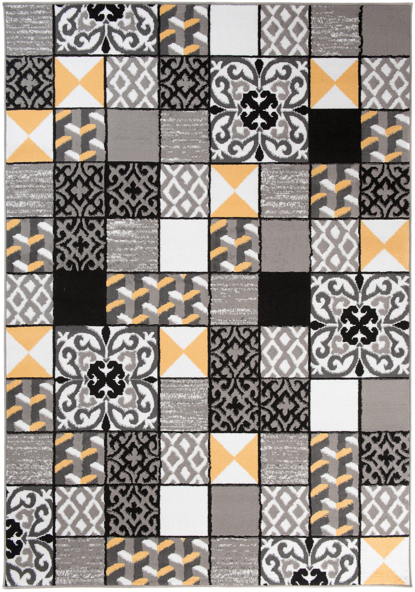 TEPPICH MAYA Gelb Mosaik Karo Floral 180/250 cm - Gelb, Textil (180/250cm) - Tapiso