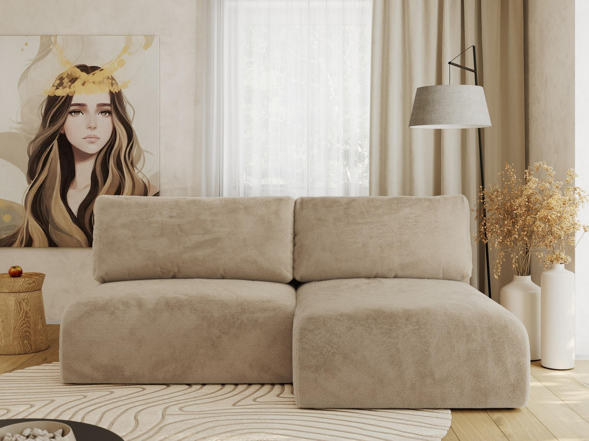 ECKSCHLAFSOFA VIVO L Beige Plüsch - rechts - Beige/Schwarz, Kunststoff/Textil (150/223cm) - MKS