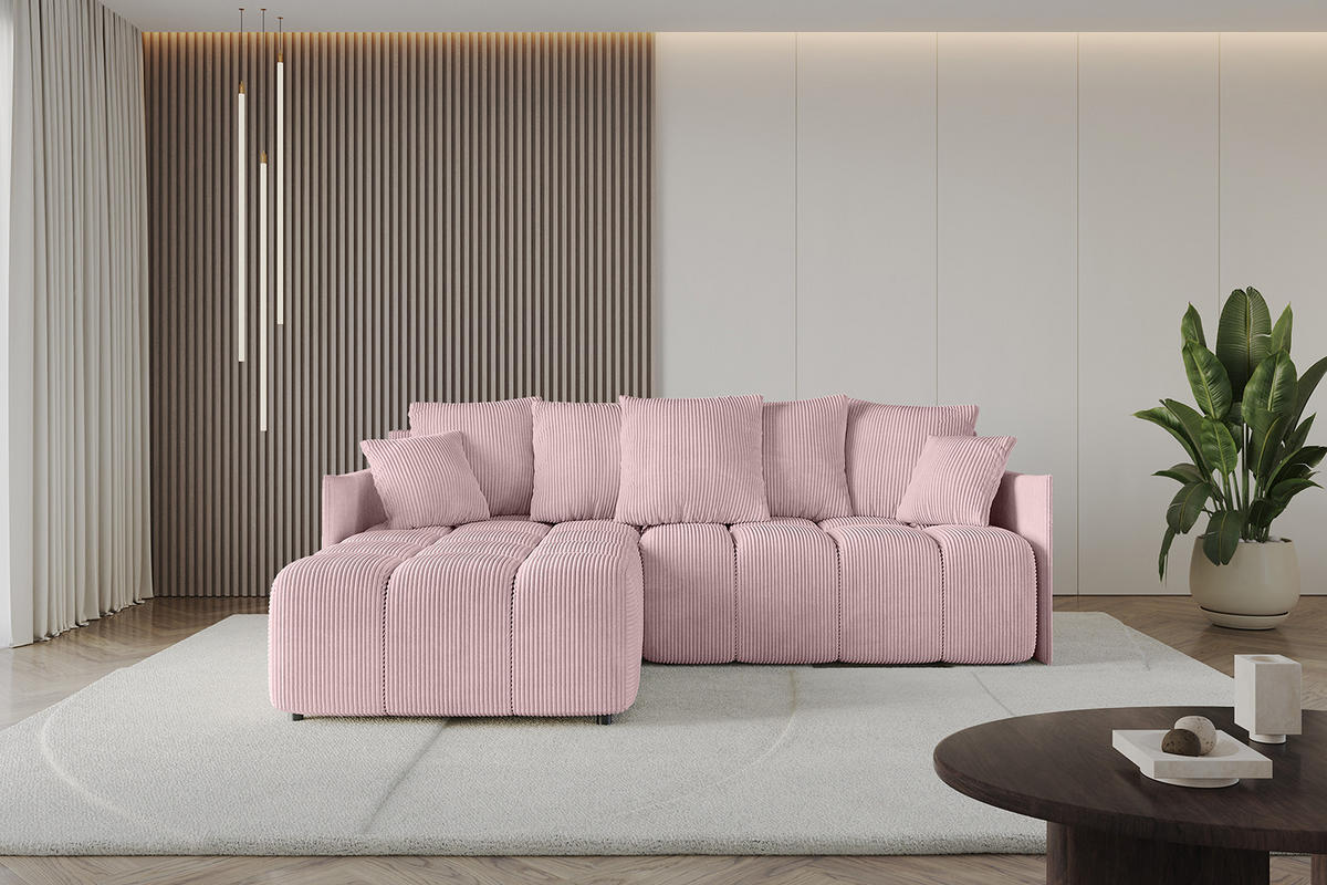 ECKSOFA Ottomane links LONLI-L 251x189x68 Rosa Cord - Rosa, Holzwerkstoff/Kunststoff (251/189cm) - ALTDECOR