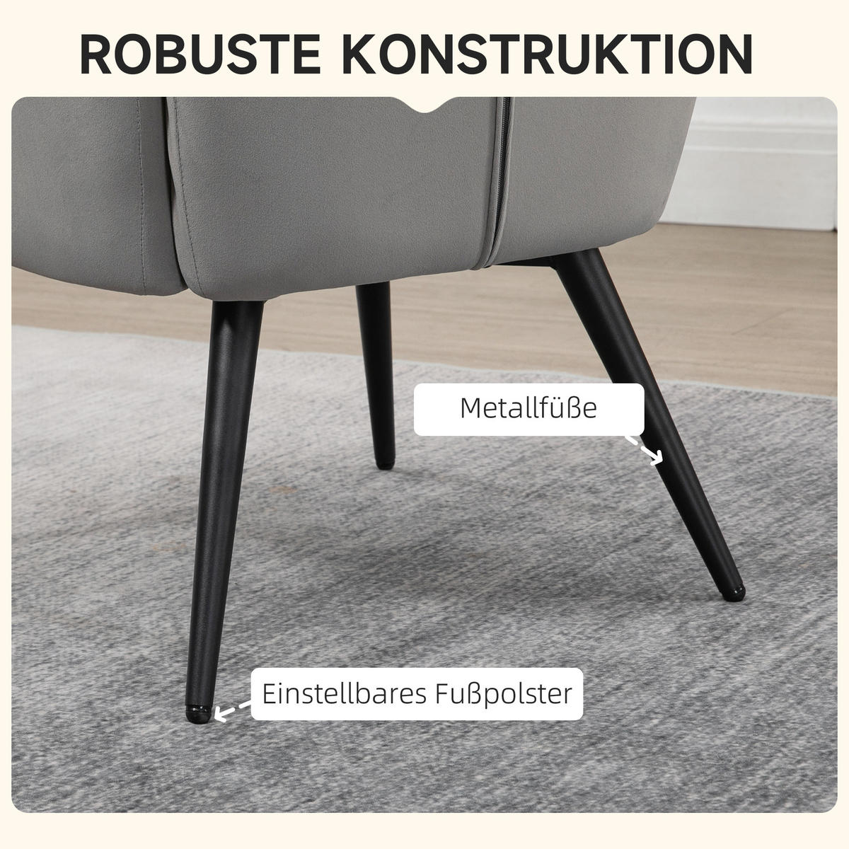 OHRENSESSEL, Relaxsessel, Hellgrau - Hellgrau, Metall (77.5/98/73cm) - HOMCOM