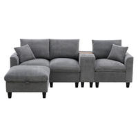 ECKSOFA L-Form 4-Sitzer mit USB-Anschlüssen & Armlehnen Aufbewahrungstaschen Cord Grau 229/149,5/83 cm - Grau, Textil (229/149.5cm) - OKWISH