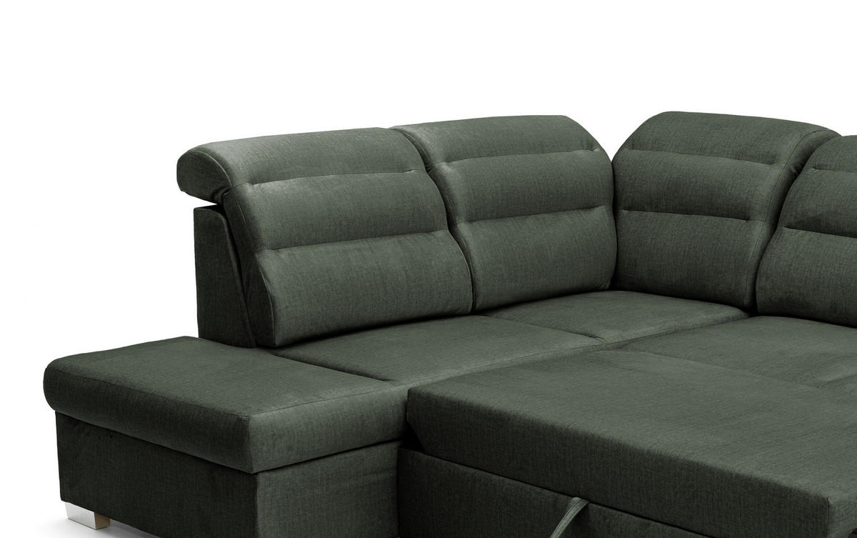 ECKSOFA U-Form CLOUD U Links mit Schlaffunktion 120x252 Velours Dunkelgrün - Dunkelgrün/Silberfarben, Holz/Kunststoff (320/103/202cm) - Muffo