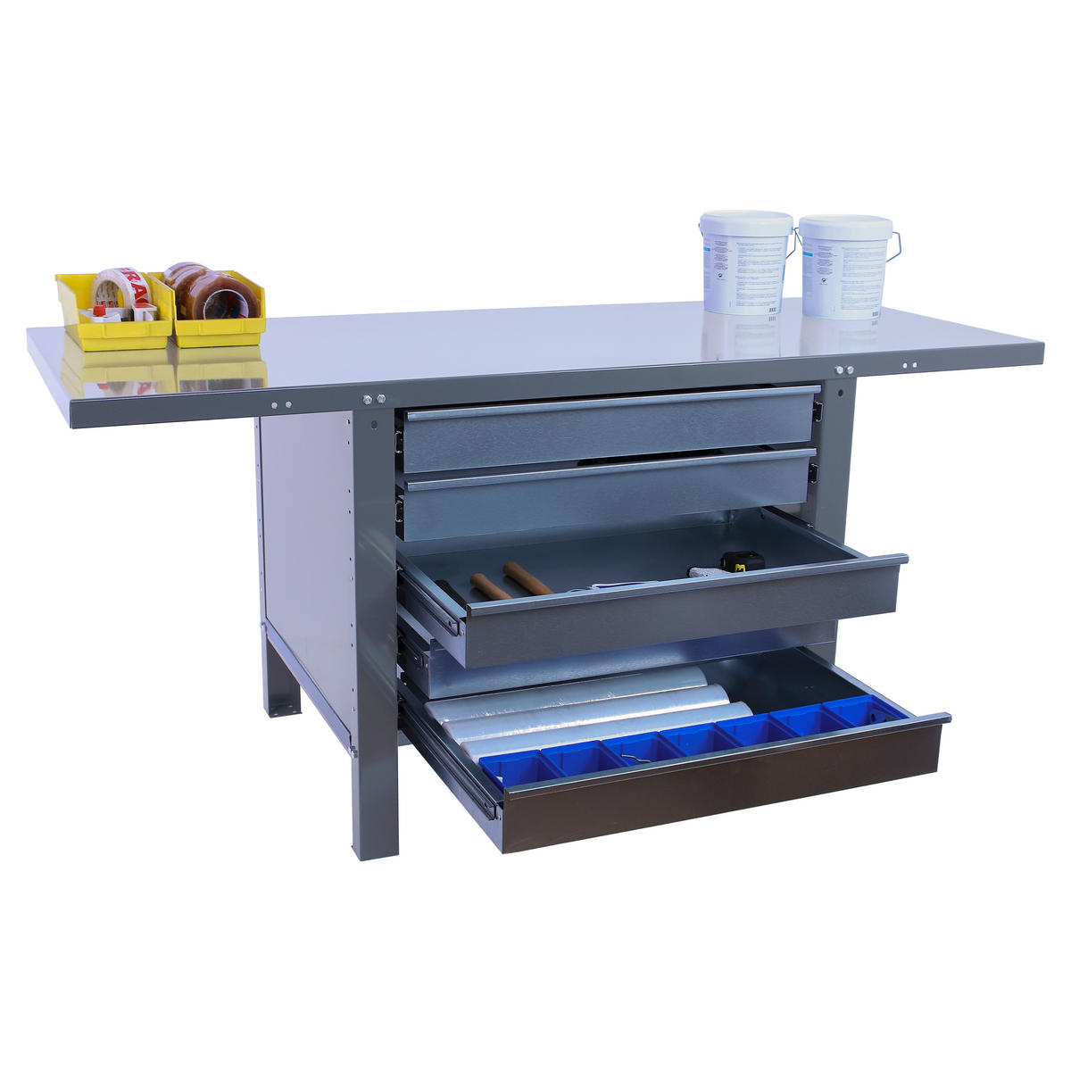 WERKBANK Buffalo Metal mit 5x Schublade HxBxT 83 x 120 x 73 cm Traglast 700 kg Grau - Grau, Metall (120/83/73cm) - PROREGAL