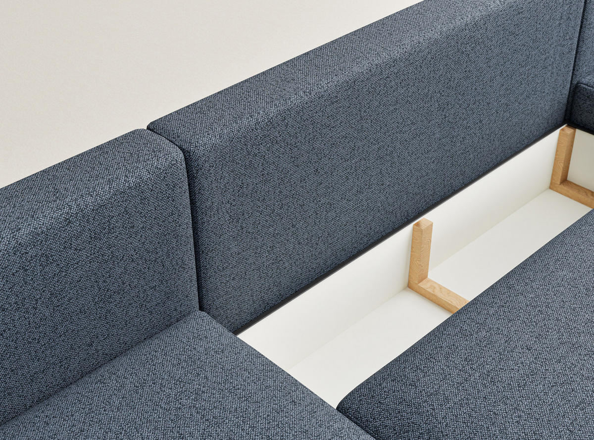 WOHNLANDSCHAFT MIT SCHLAFFUNKTION Numba Blau Grau Webstoff - Blaugrau/Schwarz, Holz/Holzwerkstoff (397/70/153cm) - Maison de Reve