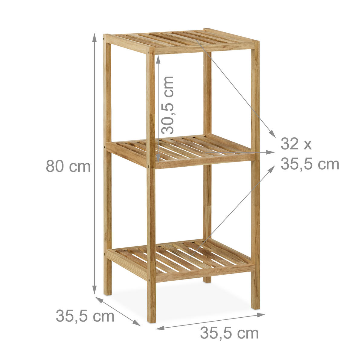 BADREGAL - Hellbraun, Holz (35.5/80/35.5cm) - Relaxdays
