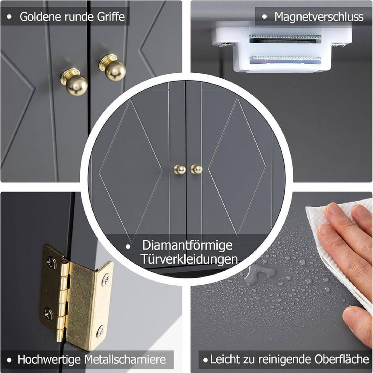 BAD-HÄNGESCHRANK mit 2 Türen grau - Grau, Holzwerkstoff (60/75/21cm) - COSTWAY