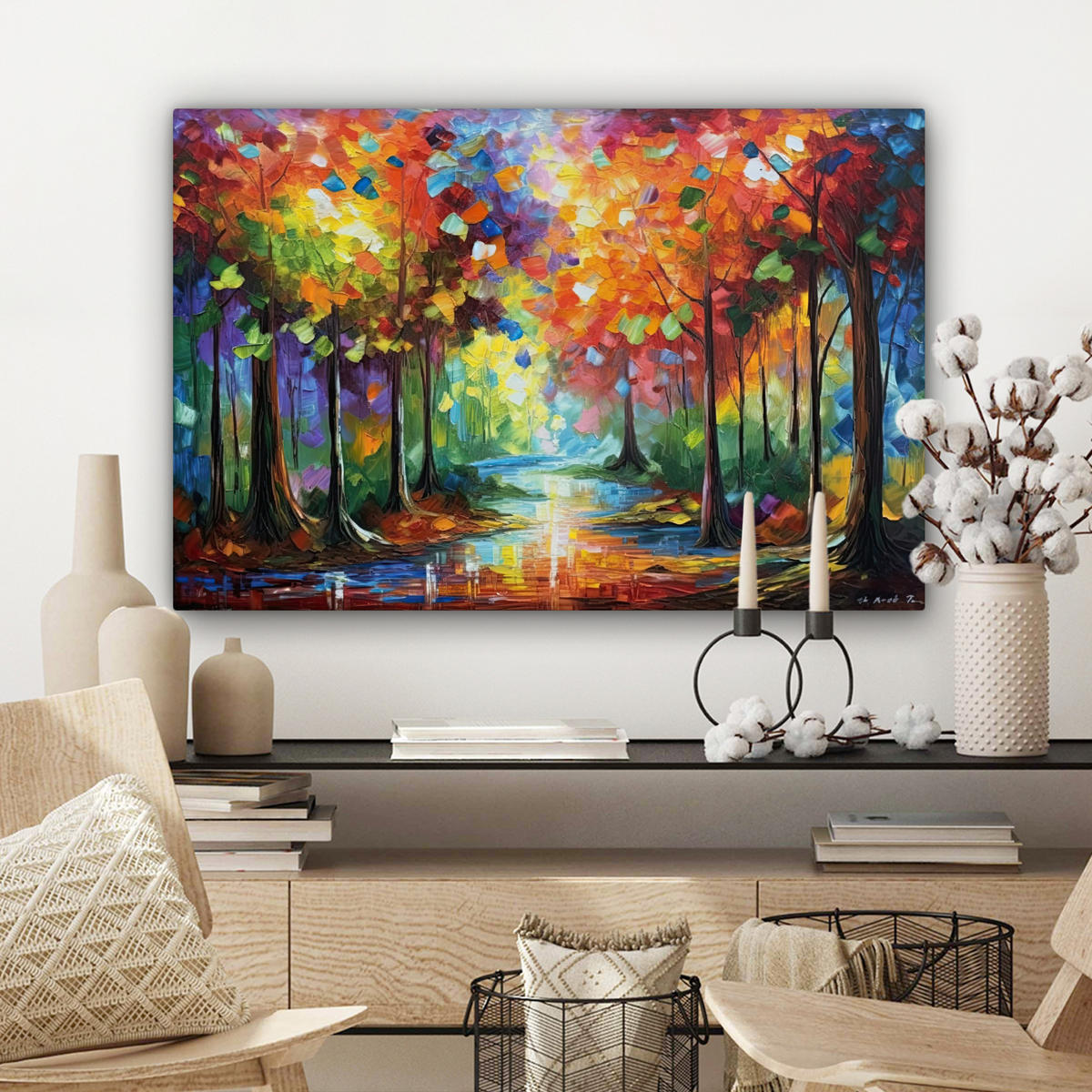 LEINWANDBILD Landschaft - Wald - Farben - Natur Gemälde 60x40 cm - Multicolor, Textil (60/40cm) - MuchoWow
