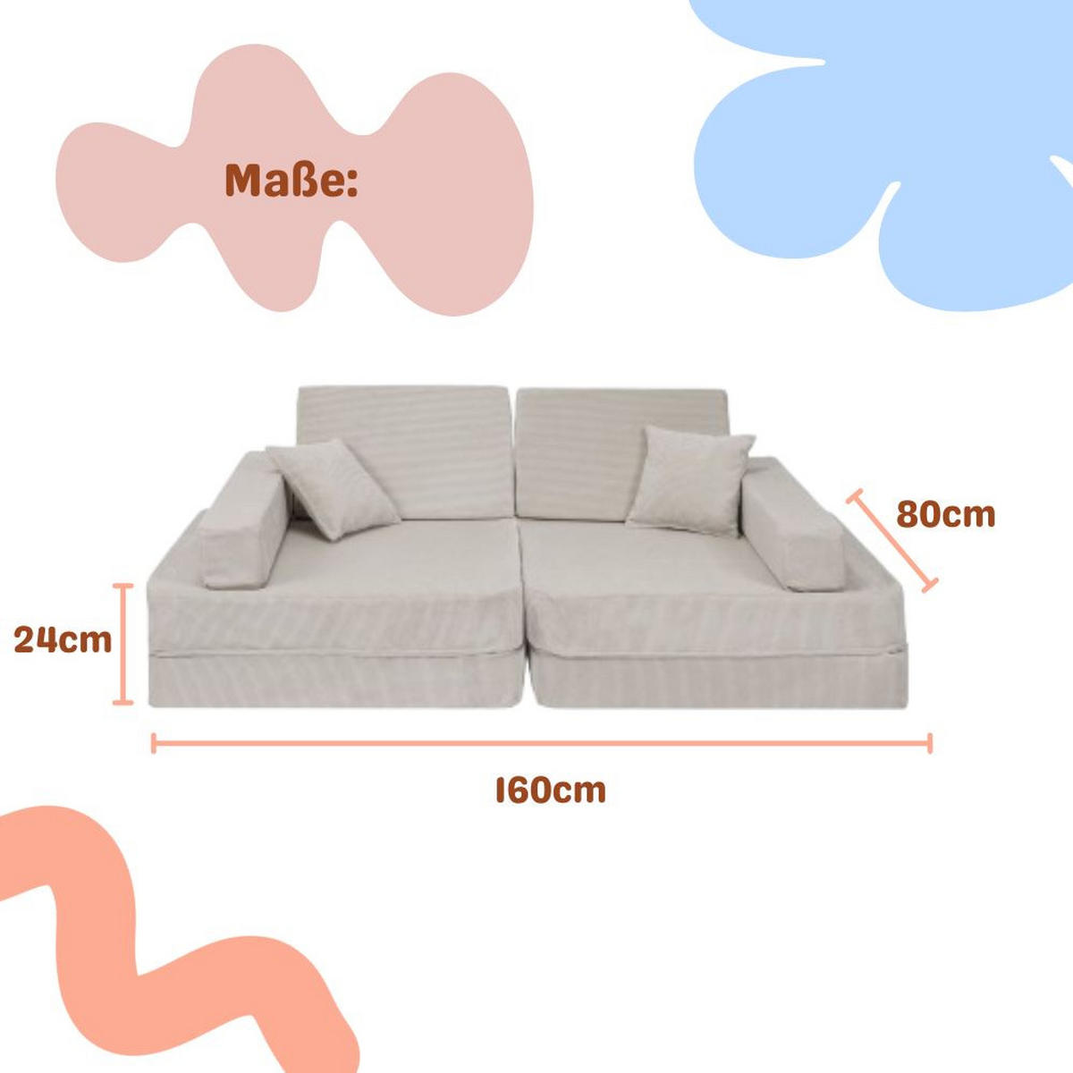 KINDERSOFA, Angelove, Cordsamt, Grau - Grau, Textil (160/24/80cm) - MeowBaby