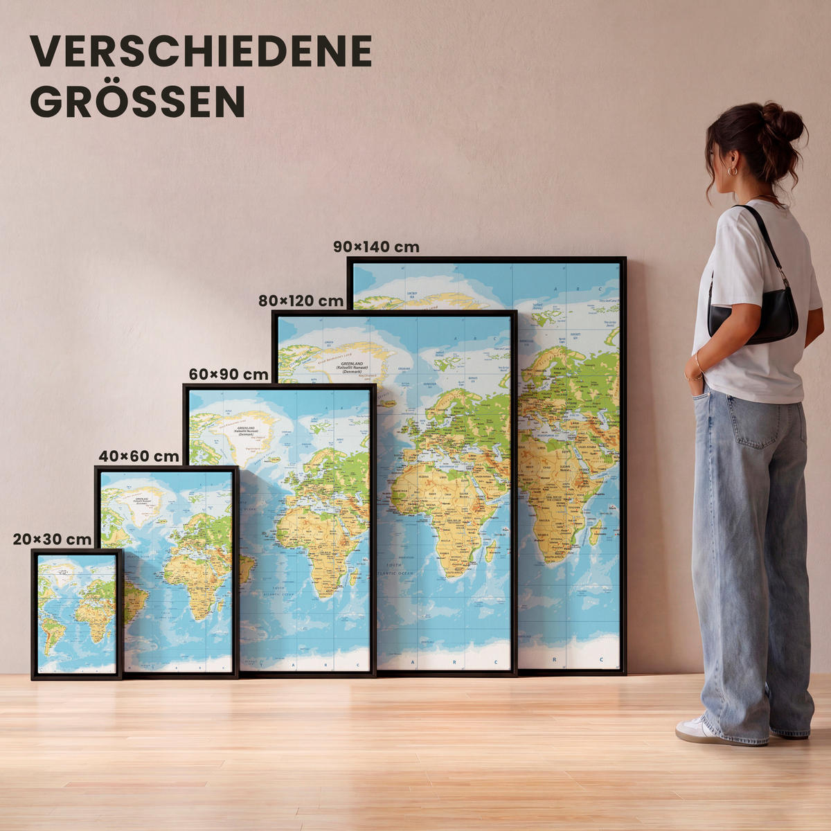 LEINWAND Bilder mit Rahmen - Weltkarte - Statistisch - Blau - Erde - Bildung - 40x60 - Blau, Textil (40/60cm) - MuchoWow