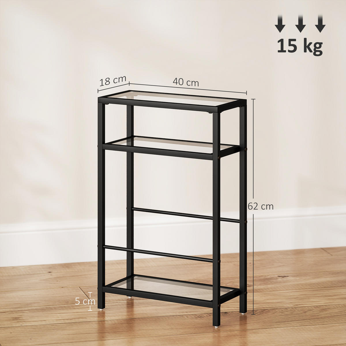 BEISTELLTISCH mit 3 Ebenen, Schwarz - Schwarz, Metall (40/18/62cm) - HOMCOM