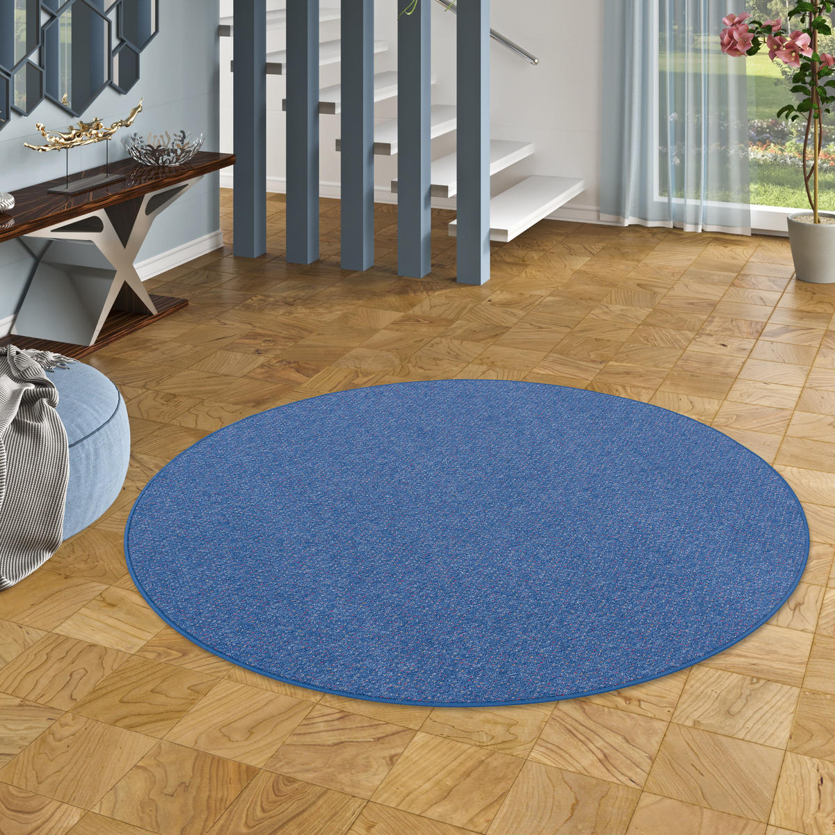 SCHLINGEN TEPPICH ALMA MELIERT RUND - Blau, Textil (160/160cm) - Snapstyle