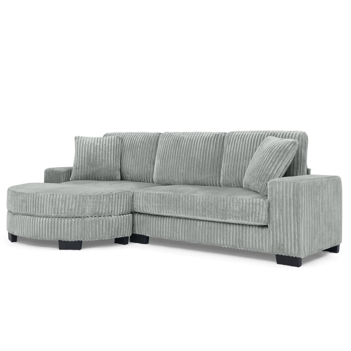 ECKSOFA 256,5/133,5/89 cm grau aus Corduroy mit wechselbarem Hocker - Grau, Kunststoff (133.5/256.5cm) - OKWISH