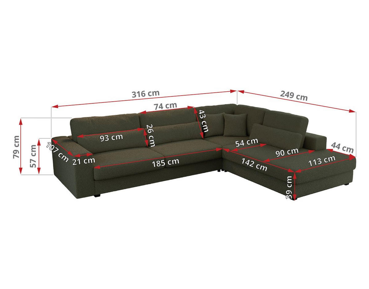 ECKSOFA Savona Grün Boucle - links - Schwarz/Grün, Kunststoff/Textil (316/249cm) - MKS