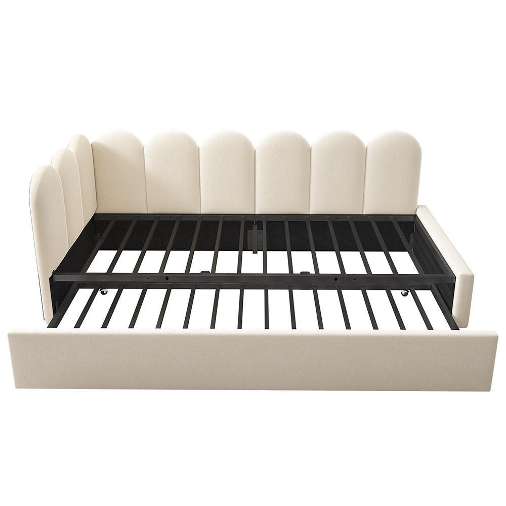 KINDERBETT 90x200 cm mit Ausziehbett，Beige（ohne Matratze ） - Beige, Textil/Metall (90/200cm) - KOMHTOM