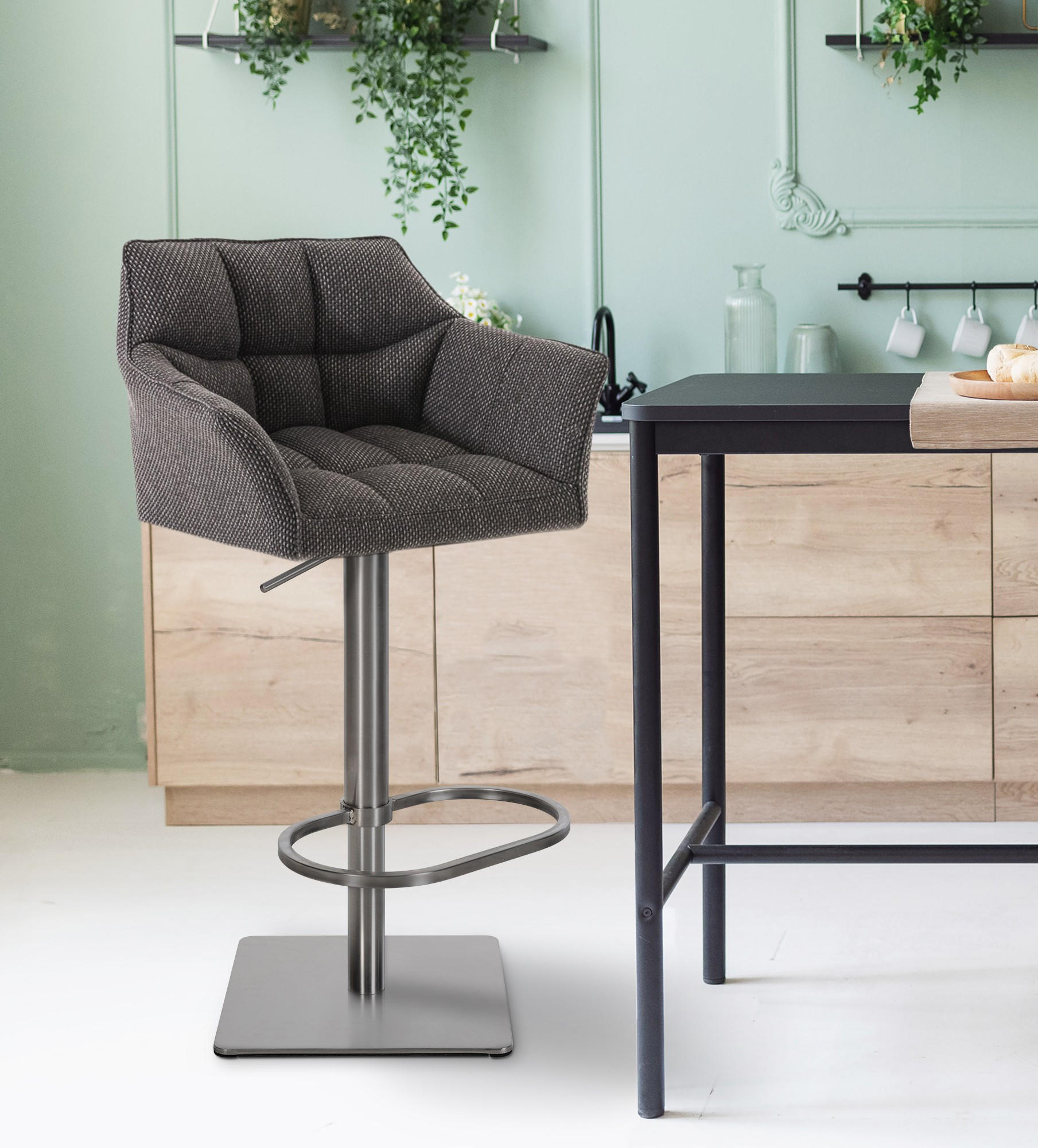 BARHOCKER 2er Set Stoff Titangrau - Edelstahlfarben/Graubraun, Textil/Metall (64/88/45cm) - CLP