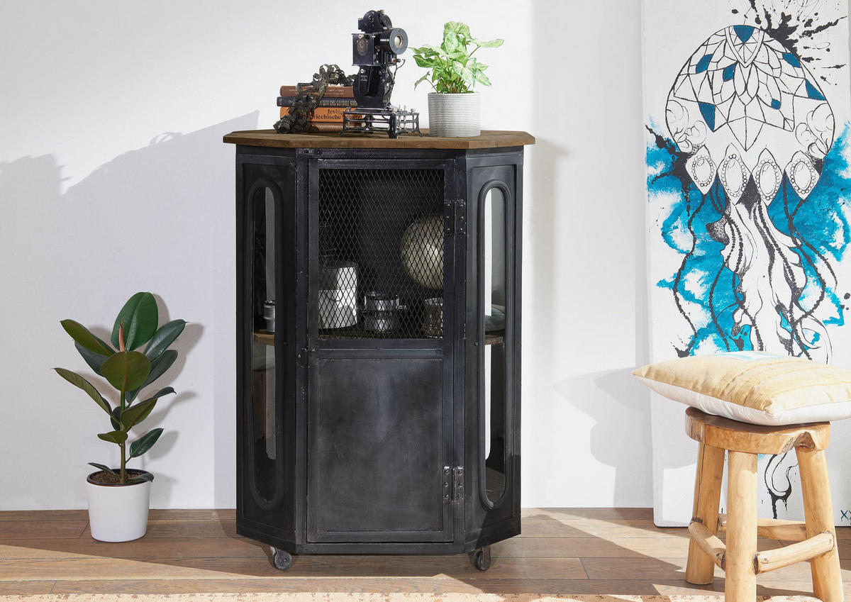 VITRINE Mango 76x60x120 braun lackiert RAILWAY #430 - Braun, Holz (76/120/60cm) - Massivmoebel24