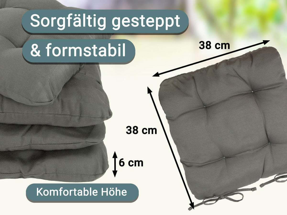 STUHLKISSEN, 4er-Set, 38x38 cm, 55% Baumwolle, 45% Polyester, Grau - Anthrazit, Textil (38/38/6cm) - Zollner