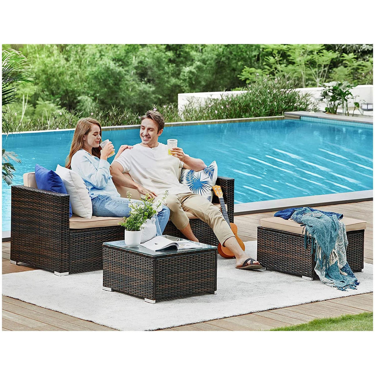 SITZGRUPPE GARTENMÖBEL-SET - Braun, Metall - Hansiro