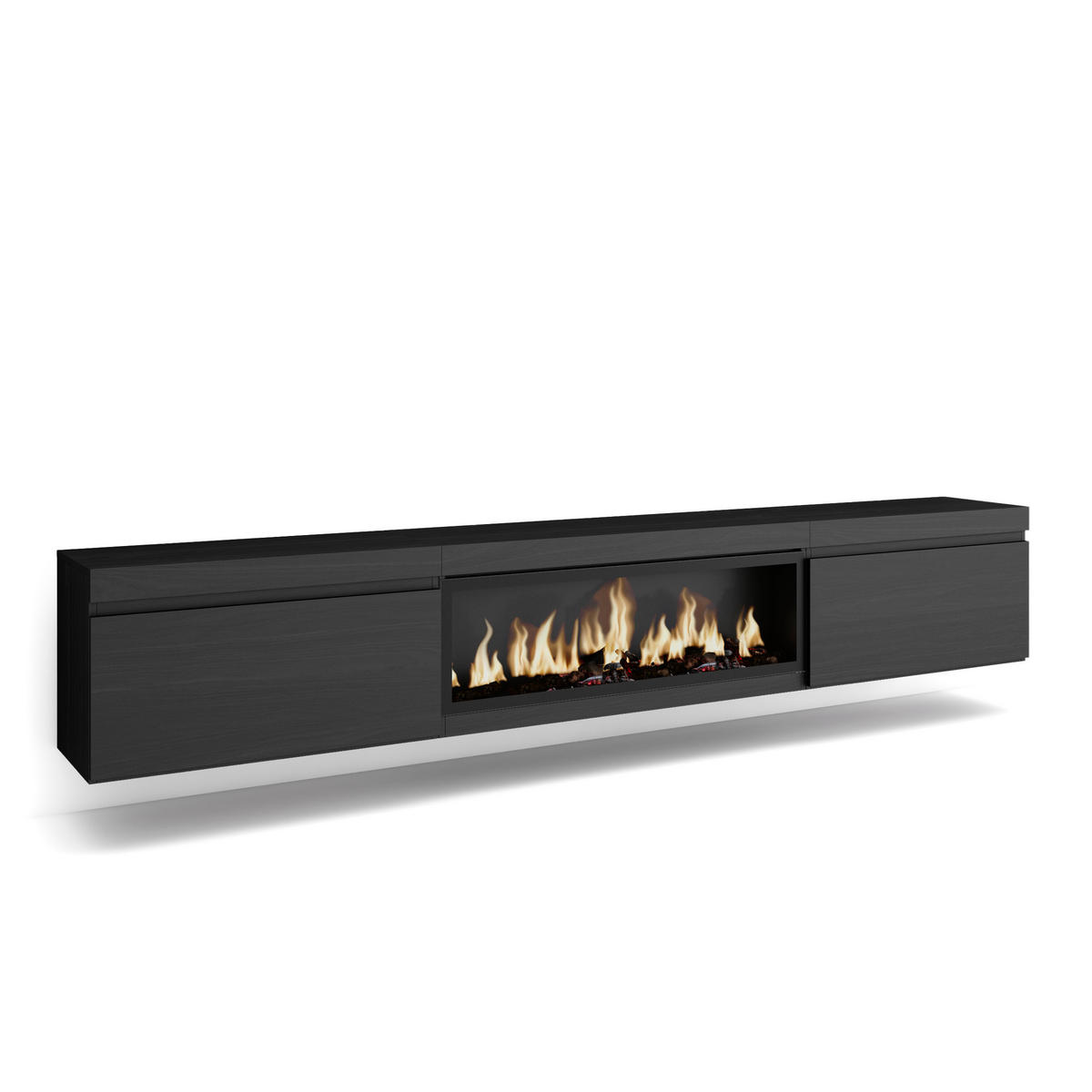 TV-SCHRANK Lowboard, Elektrokamin XXL, Hängend, schwarz, 267/35/45 cm - Schwarz, Holzwerkstoff (35/45/267cm) - Skraut Home