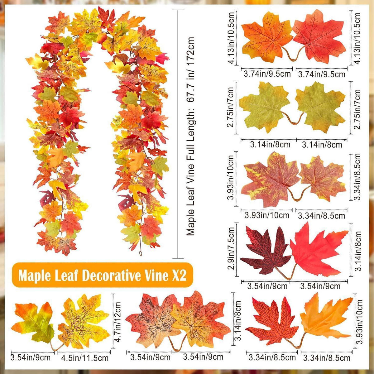 GIRLANDE Herbstblätter 2-teiliges Set 1.74 m - Multicolor, Kunststoff (10cm)