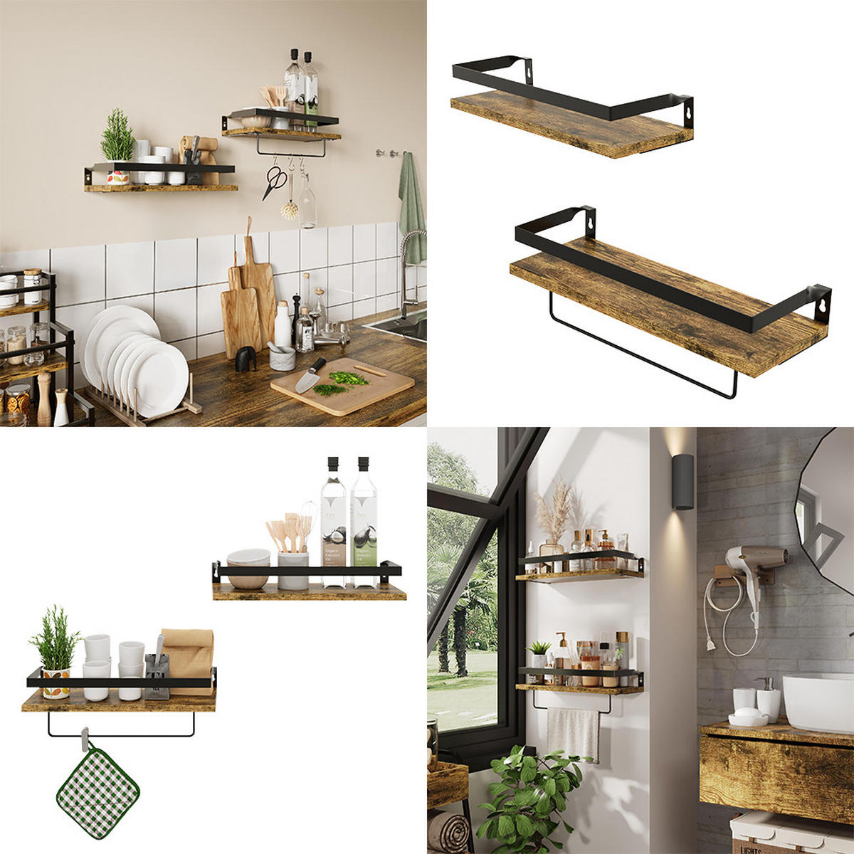 WANDREGAL Fyrk Eiche rustikal 43 x 13 cm 2er Set - Wildeiche, Holzwerkstoff (43/13/15cm) - Vicco
