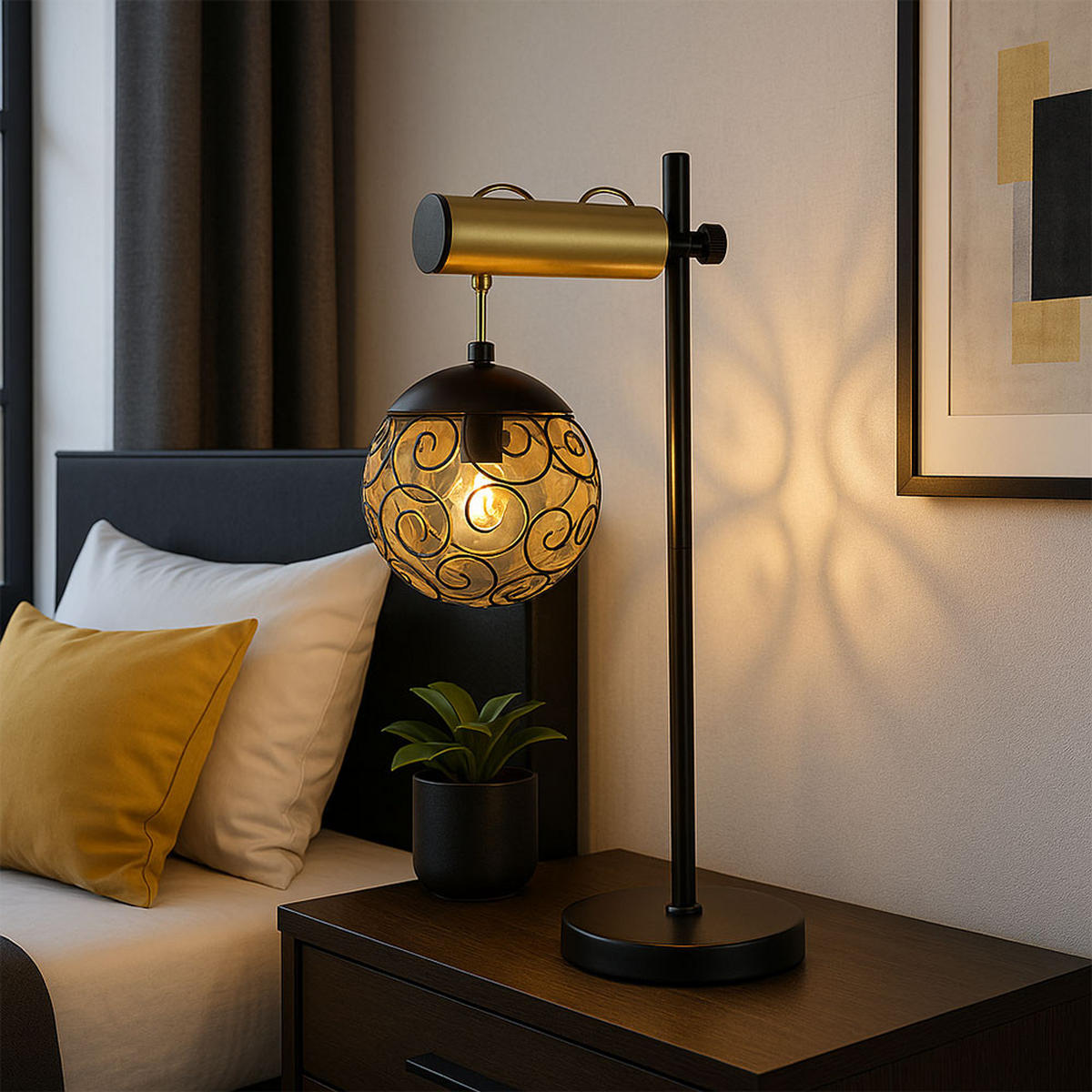 TISCHLEUCHTE Metall Schwarz Gold 2er Set - Schwarz, Metall (34/18/55cm) - Globo Lighting