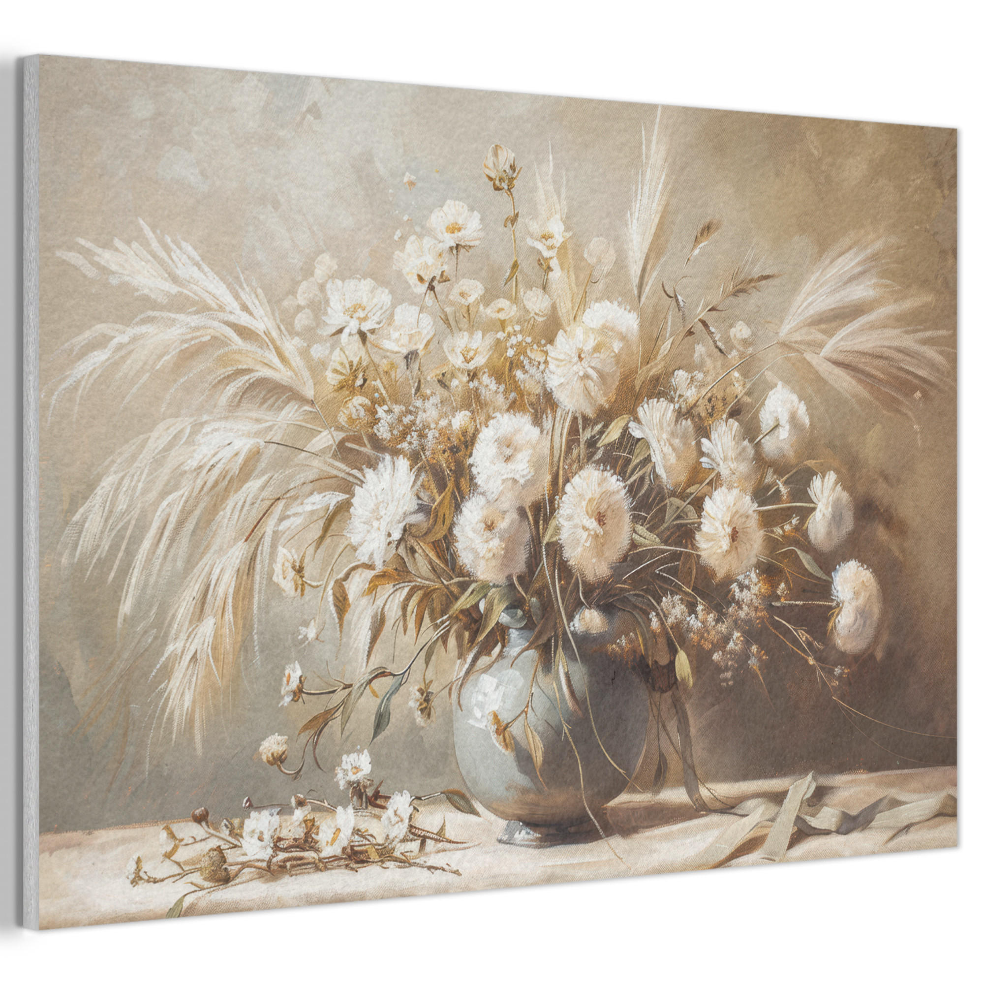 AKUSTIKBILD Blumen - Vase - Stilleben - Beige Akustikpaneele 90x60 cm - Creme, Kunststoff (90/60/0.9cm) - MuchoWow