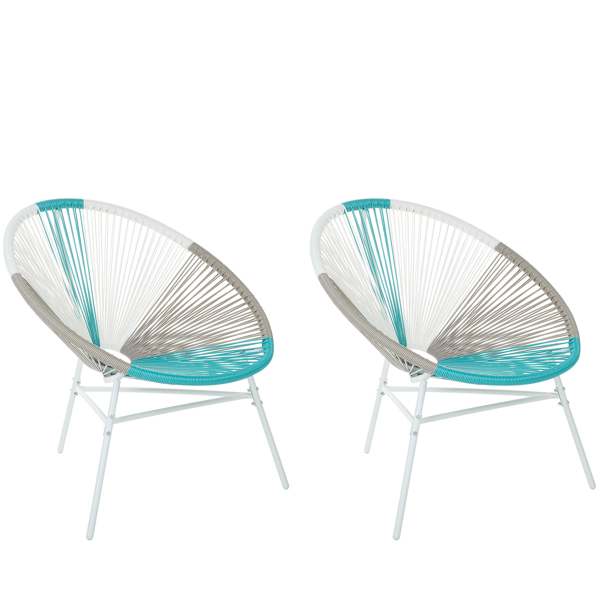 RATTANSTUHL 2er-SET Kunststoff weiß/beige/türkis 76 cm Acapulco - Blau/Beige, Kunststoff (76/85/76cm) - Beliani