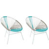 RATTANSTUHL 2er-SET Kunststoff weiß/beige/türkis 76 cm Acapulco - Blau/Beige, Kunststoff (76/85/76cm) - Beliani