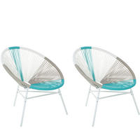 RATTANSTUHL 2er-SET Kunststoff weiß/beige/türkis 76 cm Acapulco - Blau/Beige, Kunststoff (76/85/76cm) - Beliani