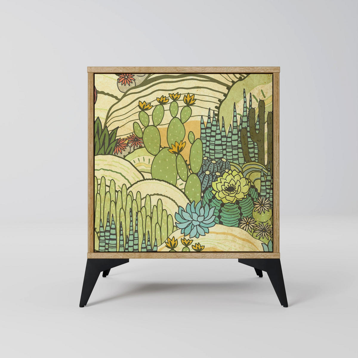 SIDEBOARD SUCCULENTS KALEIDOSCOPE, Eichefarben, 57,5x42x75,5 cm, Goldfarbene Metallfüße - Eichefarben/Goldfarben, Holzwerkstoff/Metall (57.5/75.5/42cm) - SpaceRebels