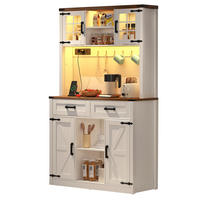 BUFFET aus MDF 100x40x172 cm Braun-Weiß mit LED-Beleuchtung, Steckdosen, USB-C und verstellbaren Einlegeböden im Scheunentor-Design - Braun, Holzwerkstoff (100/172/40cm) - Modfu