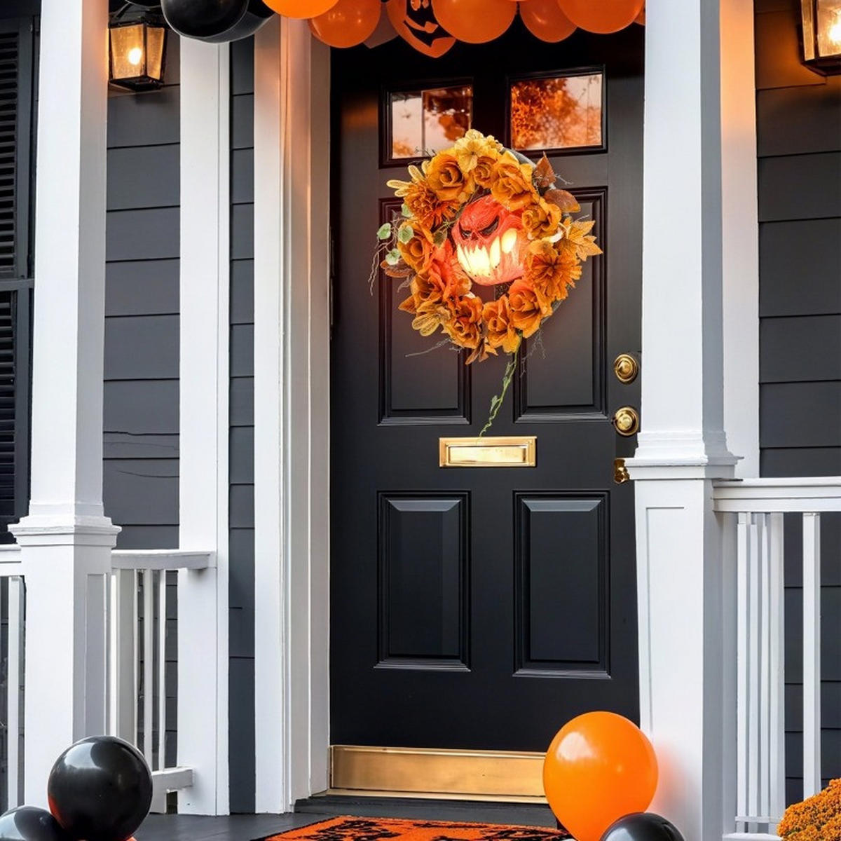 HALLOWEEN-DEKORATION 44/9/44 cm orange aus Stahl mit 44 LEDs - Orange, Metall (9/44/44cm) - OKWISH