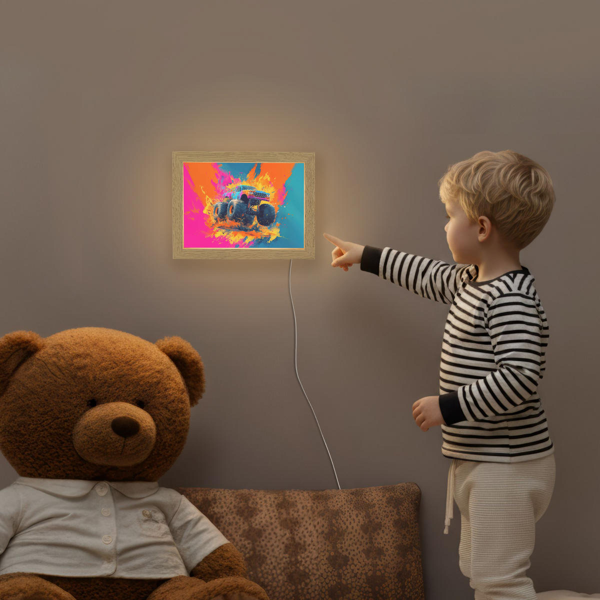 NACHTTISCHLAMPE Monstertruck - Abstrakt - Farbspritzer - Farbenfroh 20x15 cm - Pink, Holzwerkstoff (8/20/15cm)