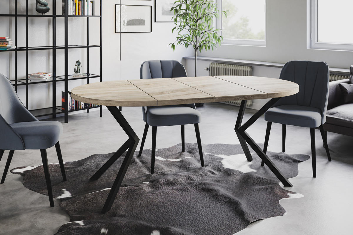 ESSZIMMERTISCH LOFT LITEN, ausziehbarer Tisch 100 cm/180 cm, Farbe: Beige, mit Metallbeinen in Farbe Schwarz - Schwarz/Sonoma Eiche, Holzwerkstoff (100/100/76cm) - Alpi-Möbel