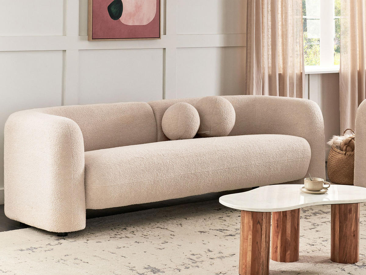 3-SITZER-SOFA Bouclé beige Leiren - Beige, Textil (224/73/83cm) - Beliani