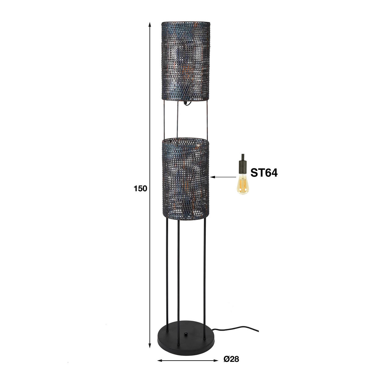 STEHLEUCHTE Armor Grau 28/28/150 cm - Grau, Metall (28/28/150cm) - Hoyz Collection
