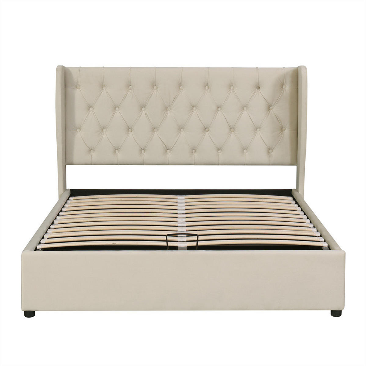 POLSTERBETT 140/200 cm in Beige Samt - Beige, Holz/Textil (140/200cm) - KOMHTOM
