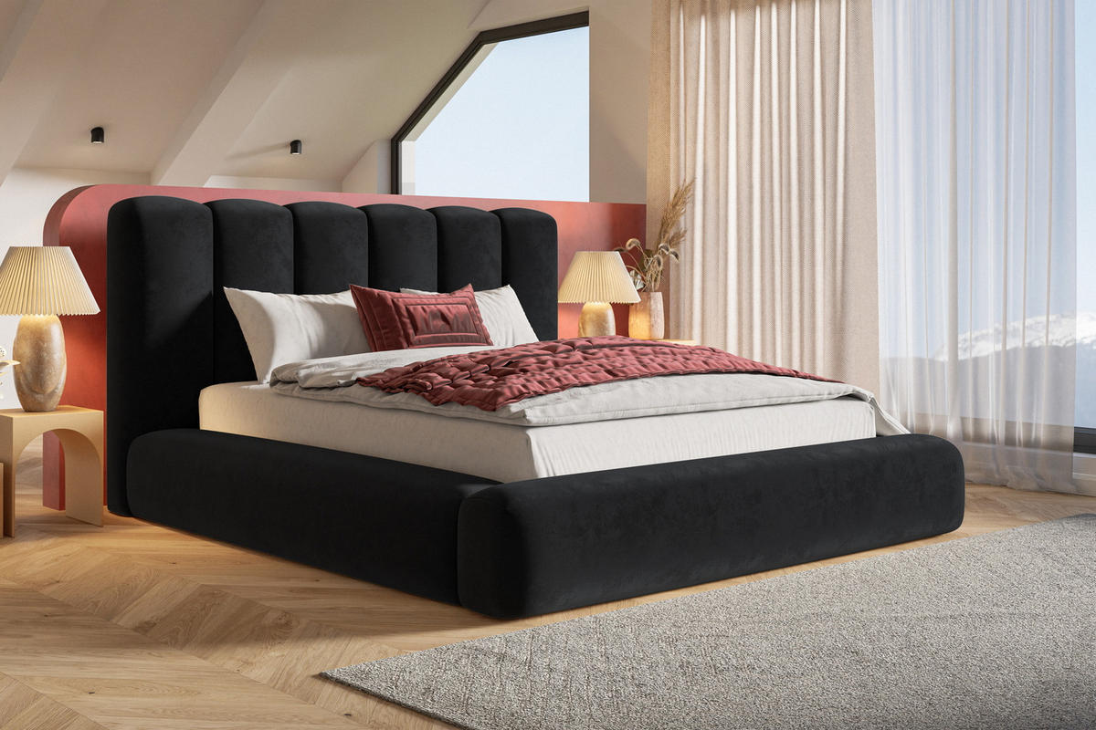 DOPPELBETT 140x200 cm Lumaro mit Dicker Schaum und Bettkasten, Schwarz - Schwarz, Holz/Textil (140/200cm) - Emporius