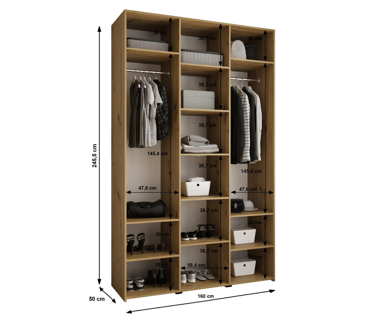 DREHTÜRENSCHRANK 245,5/160/50 3-türig - Goldfarben/Weiß, Holz/Metall (160/245.5/50cm) - Abiks Möbel