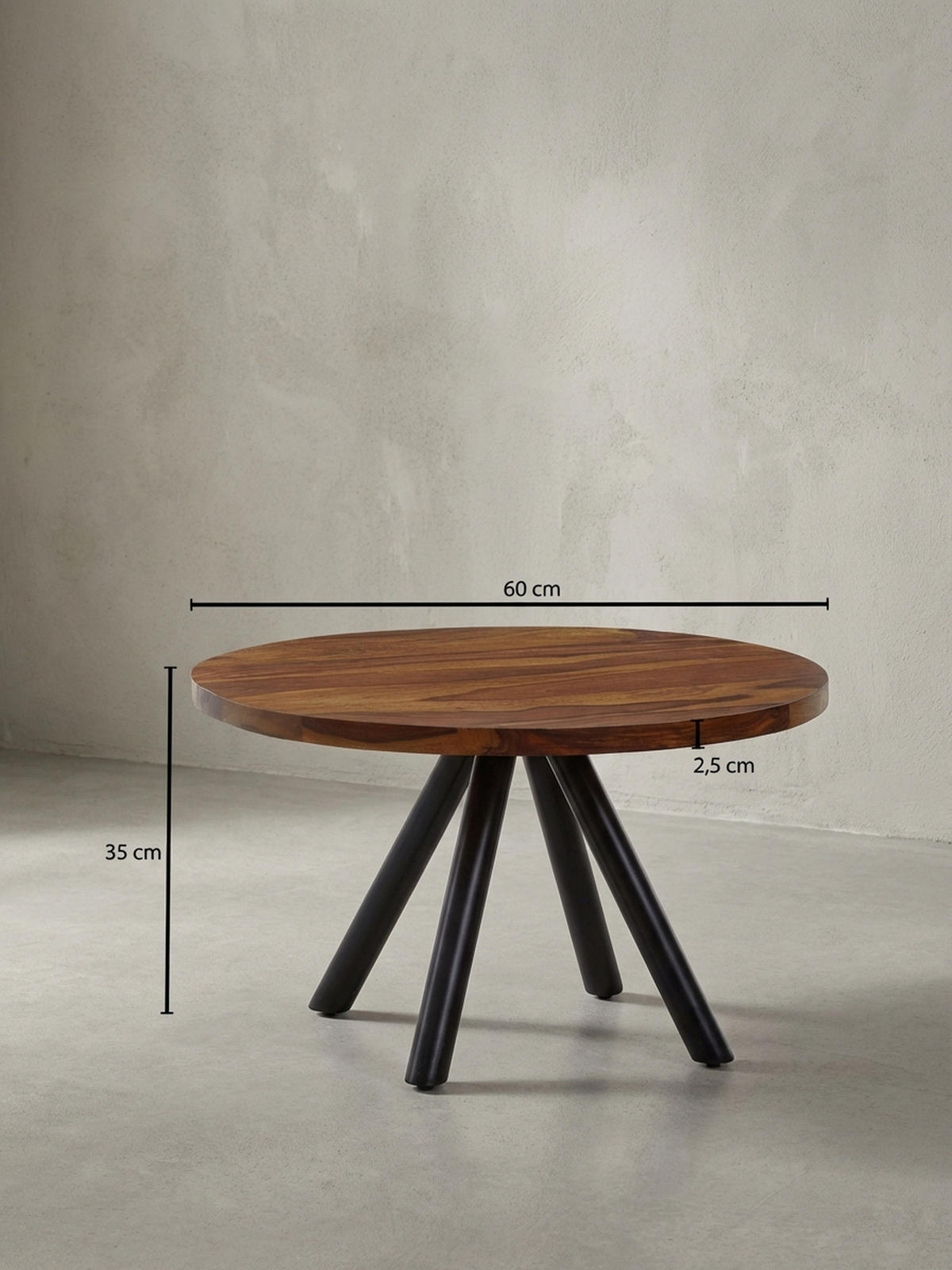 COUCHTISCH rund aus Massivholz und Metall, Handgefertigt - Schwarz/Braun, Holz/Metall (60/60/35cm) - KADIMA DESIGN