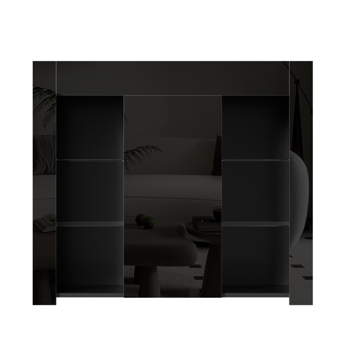 SIDEBOARD 95/83/35 cm Schwarz aus Spanplatte mit Glasregalen - Schwarz, Holzwerkstoff (35/83/95cm) - OKMYHOME