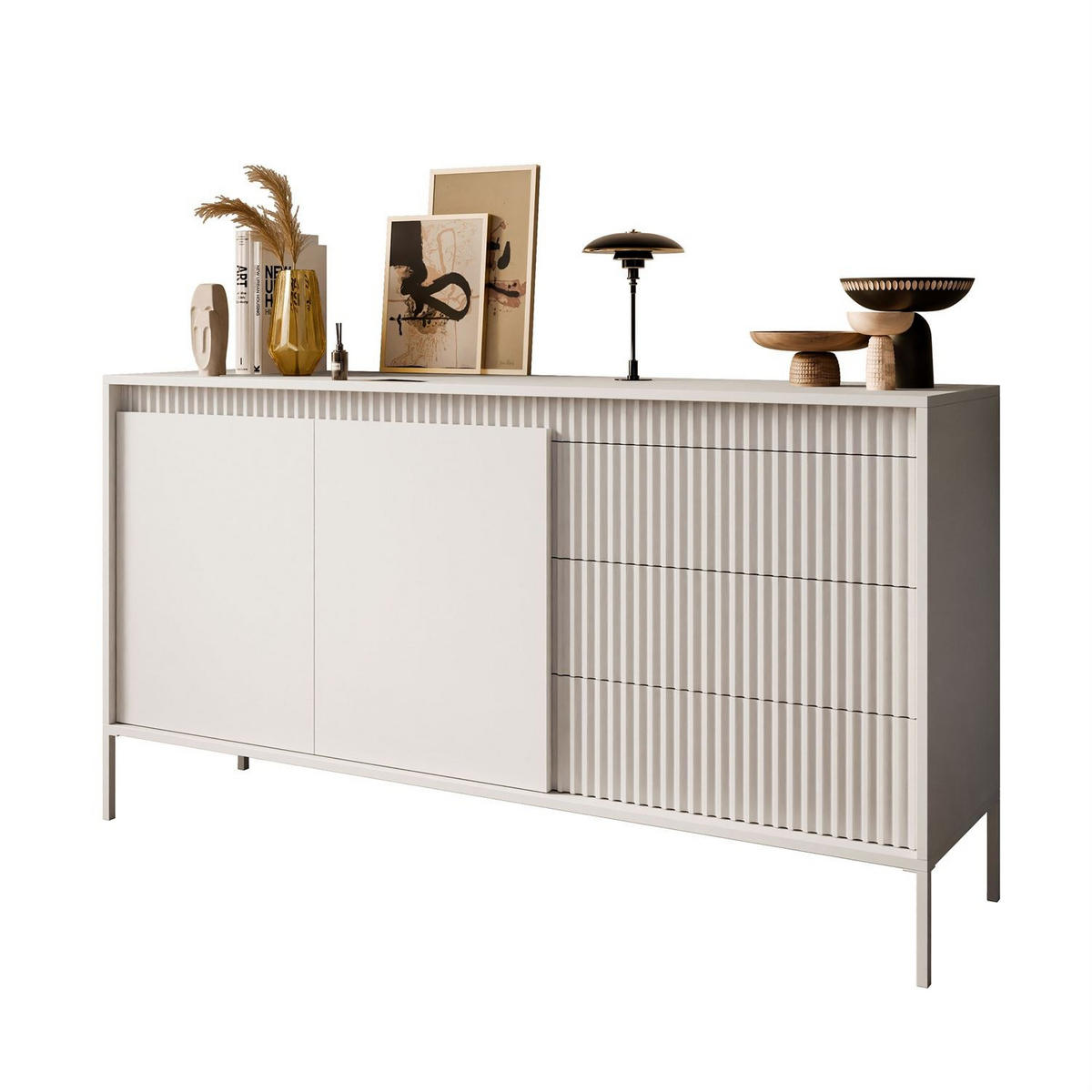 SIDEBOARD YASUMI 153 2D3S mit Schubladen beige - Beige, Holzwerkstoff (153.5/81.4/39.4cm) - Lookway