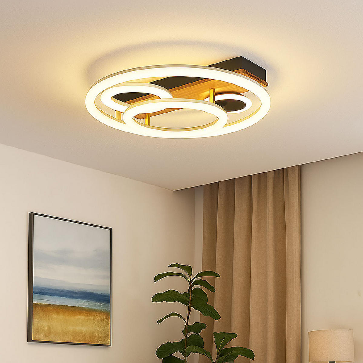 LED DECKENLEUCHTE DARRYL Braun - Braun, Holz (48/48/11cm) - Globo Lighting