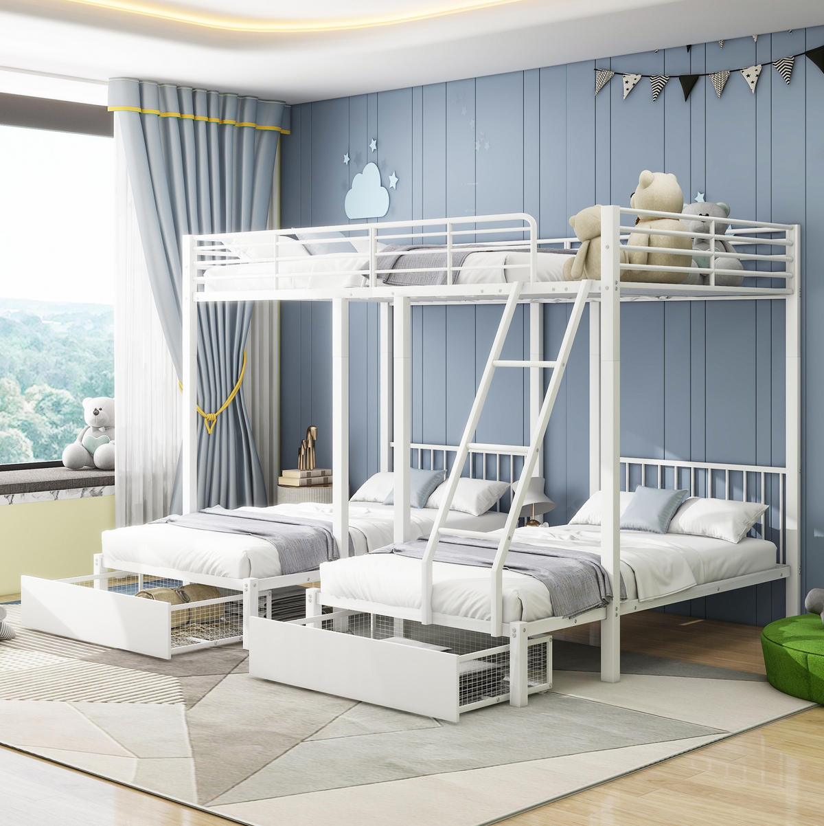 ETAGENBETT Kinderbette 140/200 und 2x 90/200 cm aus Metall mit 2 Schubladen Weiß - Weiß, Metall (140/200cm) - Modenvie