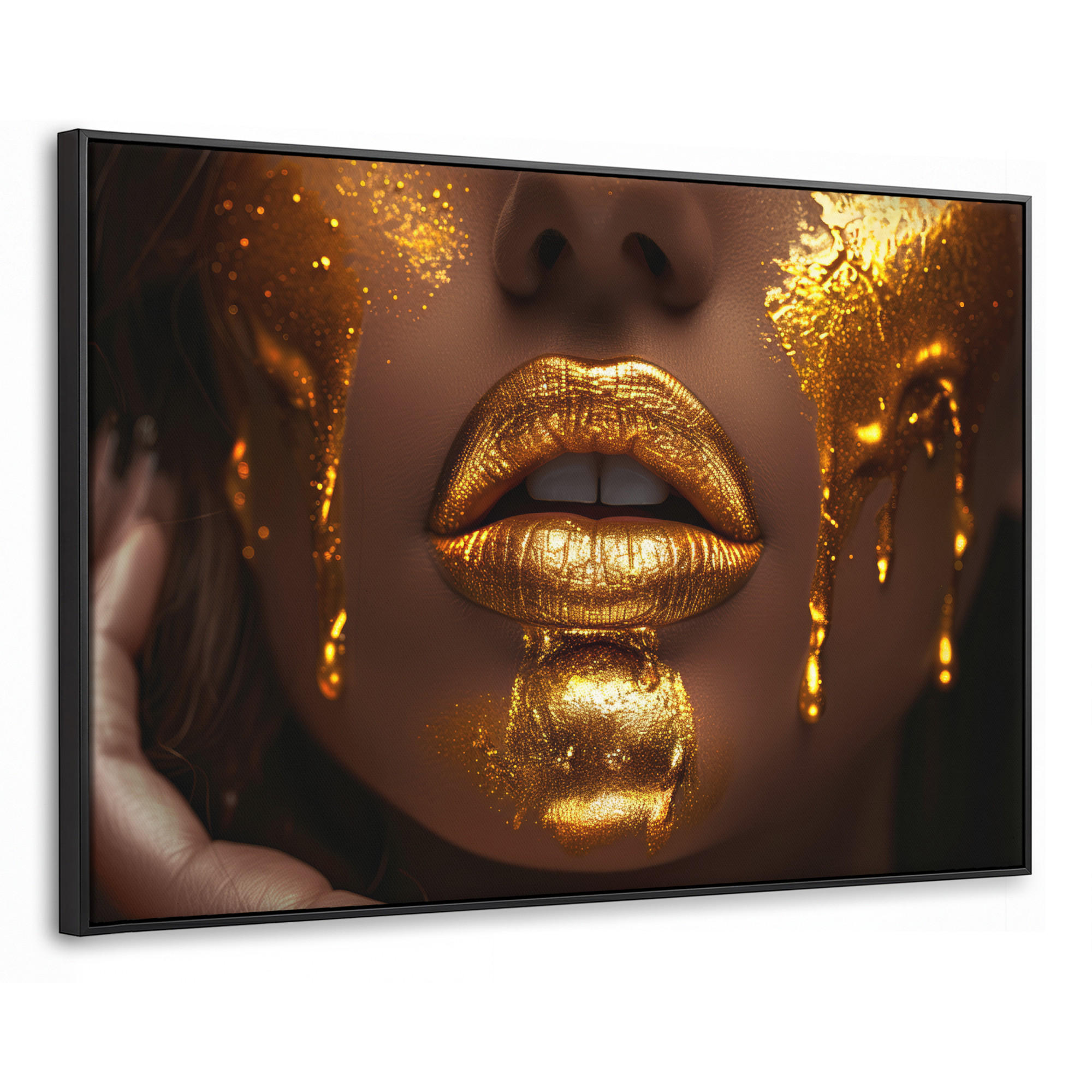 LEINWAND Bilder mit Rahmen - Frau - Gold - Luxus - Porträt - 120x80 - Goldfarben, Textil (120/80cm) - MuchoWow