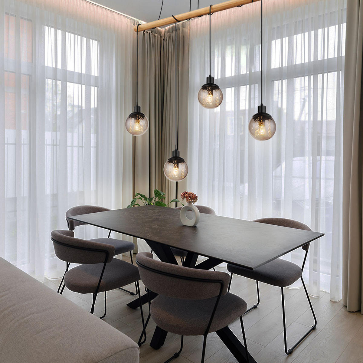 HÄNGELEUCHTE GUNDI Holzoptik Schwarz Braun - Schwarz, Holz (95/15/165cm) - Globo Lighting