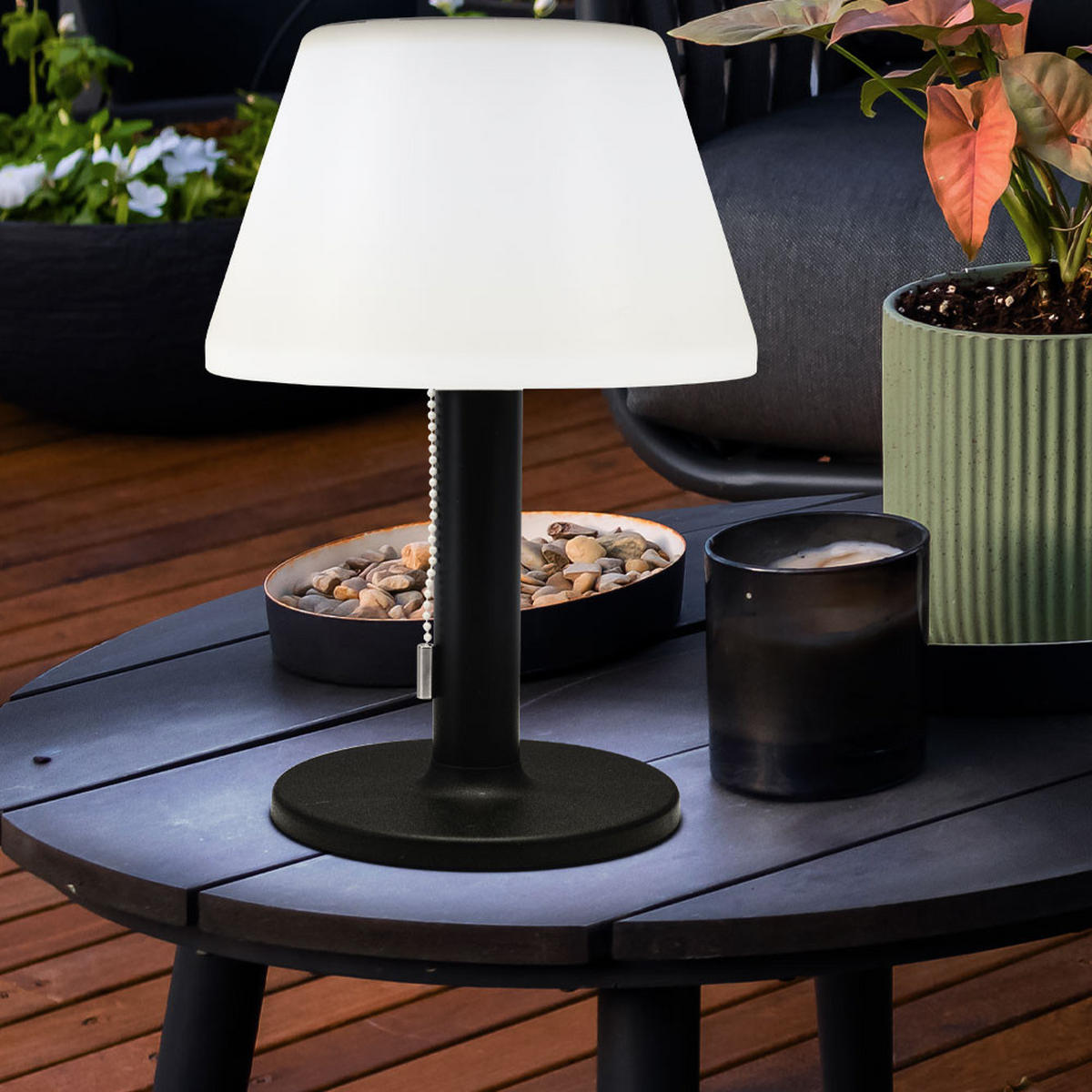 LED AUSSENLEUCHTE Solar Tischlampe Schwarz Weiß 2er Set - Schwarz, Metall (20/20/28cm)