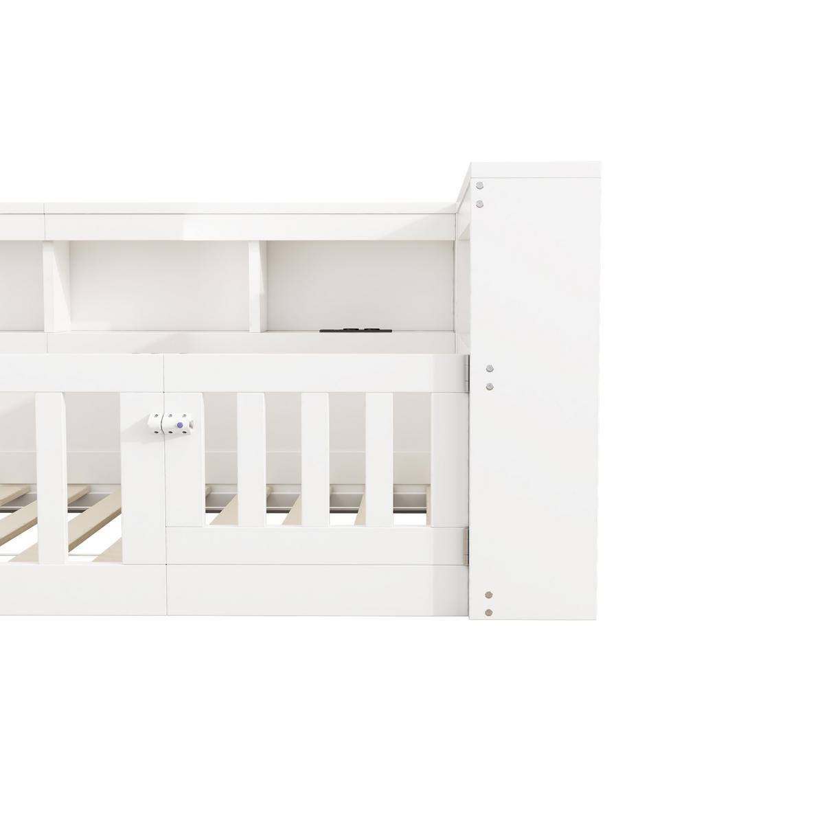 TAGEBETT 90x200cm Weiß Spanplatte Bettseite Staufach Steckdose USB - Weiß, Holz (90/200cm) - FLIEKS